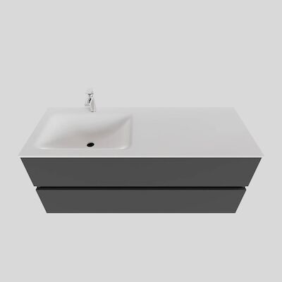 Badkamermeubel Solid Surface BWS Oslo 120×46 cm Links Mat Antraciet (met 1 kraangat)