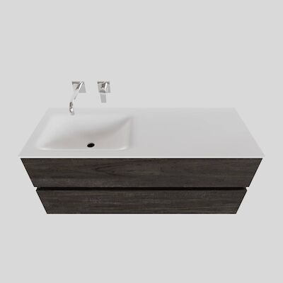Badkamermeubel Solid Surface BWS Oslo 120×46 cm Links Wood Dark Brown (0 kraangaten)