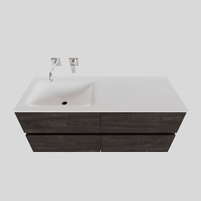 Badkamermeubel Solid Surface BWS Oslo 120×46 cm Links Wood Dark Brown 4 Laden (0 kraangaten)