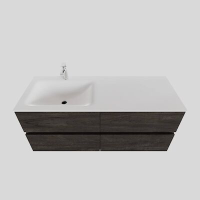 Badkamermeubel Solid Surface BWS Oslo 120×46 cm Links Wood Dark Brown 4 Laden (met 1 kraangat)