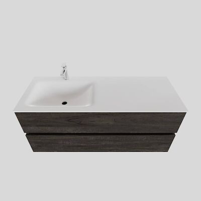 Badkamermeubel Solid Surface BWS Oslo 120×46 cm Links Wood Dark Brown (met 1 kraangat)