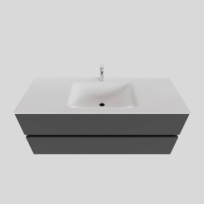 Badkamermeubel Solid Surface BWS Oslo 120×46 cm Midden Mat Antraciet (met 1 kraangat)