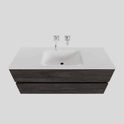 Badkamermeubel Solid Surface BWS Oslo 120×46 cm Midden Wood Dark Brown (0 kraangaten)