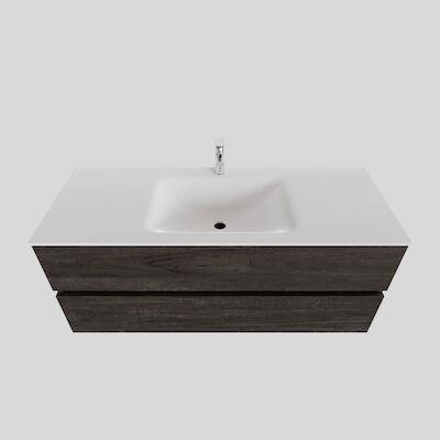 Badkamermeubel Solid Surface BWS Oslo 120×46 cm Midden Wood Dark Brown (met 1 kraangat)