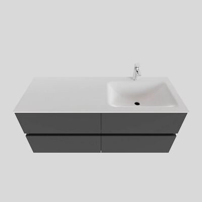 Badkamermeubel Solid Surface BWS Oslo 120×46 cm Rechts Mat Antraciet 4 Laden (met 1 kraangat)