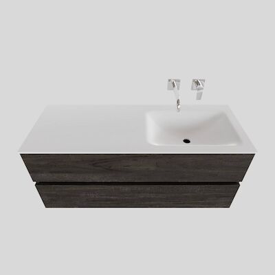 Badkamermeubel Solid Surface BWS Oslo 120×46 cm Rechts Wood Dark Brown (0 kraangaten)