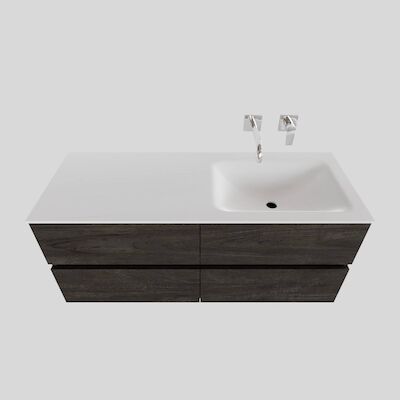 Badkamermeubel Solid Surface BWS Oslo 120×46 cm Rechts Wood Dark Brown 4 Laden (0 kraangaten)