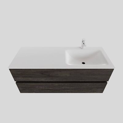 Badkamermeubel Solid Surface BWS Oslo 120×46 cm Rechts Wood Dark Brown (met 1 kraangat)
