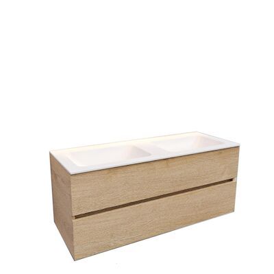 Badkamermeubel Solid Surface BWS Oslo 120×46 cm Rechts Wood Washed Oak 4 Laden (met 1 kraangat)