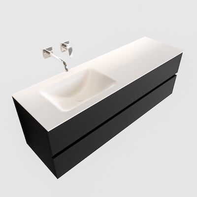 Badkamermeubel Solid Surface BWS Oslo 150×45 cm Mat Zwart Urban Links (0 kraangaten)