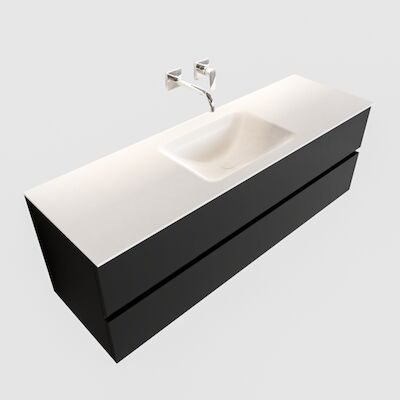 Badkamermeubel Solid Surface BWS Oslo 150×45 cm Mat Zwart Urban Midden (0 kraangaten)