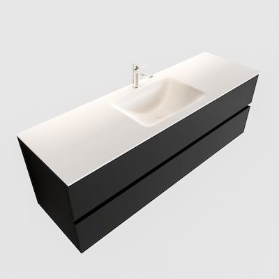 Badkamermeubel Solid Surface BWS Oslo 150×45 cm Mat Zwart Urban Midden (1 kraangat)