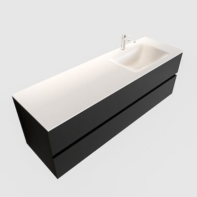 Badkamermeubel Solid Surface BWS Oslo 150×45 cm Mat Zwart Urban Rechts (1 kraangat)