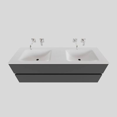 Badkamermeubel Solid Surface BWS Oslo 150×46 cm Dubbel Mat Antraciet (0 kraangaten)
