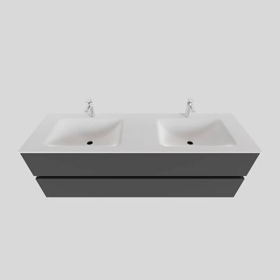 Badkamermeubel Solid Surface BWS Oslo 150×46 cm Dubbel Mat Antraciet (2 kraangaten)