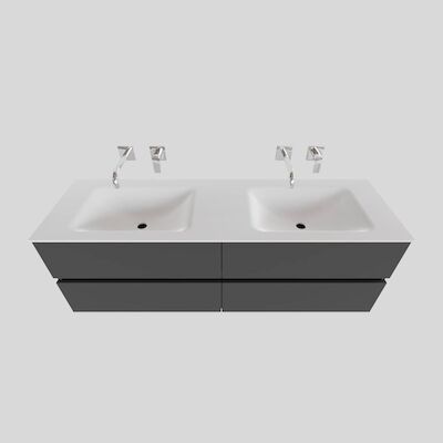 Badkamermeubel Solid Surface BWS Oslo 150×46 cm Dubbel Mat Antraciet 4 Laden (0 kraangaten)