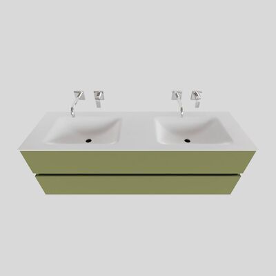 Badkamermeubel Solid Surface BWS Oslo 150×46 cm Dubbel Mat Groen (0 kraangaten)