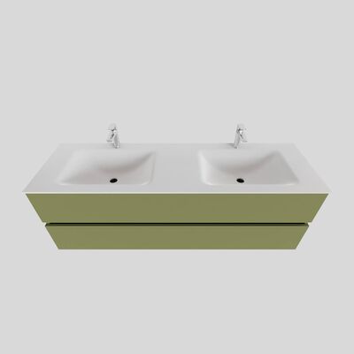 Badkamermeubel Solid Surface BWS Oslo 150×46 cm Dubbel Mat Groen (2 kraangaten)