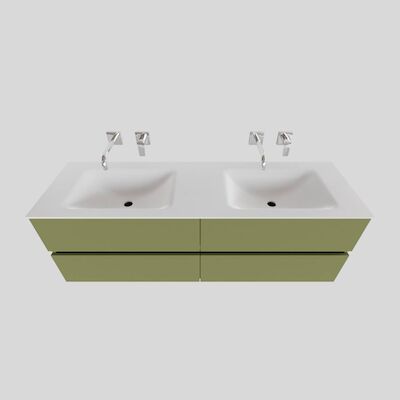 Badkamermeubel Solid Surface BWS Oslo 150×46 cm Dubbel Mat Groen 4 Laden (0 kraangaten)