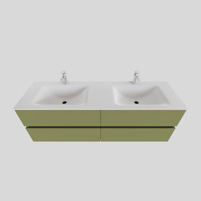 Badkamermeubel Solid Surface BWS Oslo 150×46 cm Dubbel Mat Groen 4 Laden (2 kraangaten)