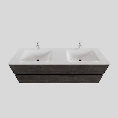 Badkamermeubel Solid Surface BWS Oslo 150×46 cm Dubbel Wood Dark Brown (2 kraangaten)