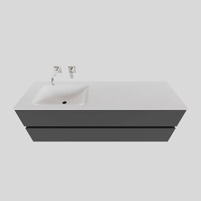 Badkamermeubel Solid Surface BWS Oslo 150×46 cm Links Mat Antraciet (0 kraangaten)