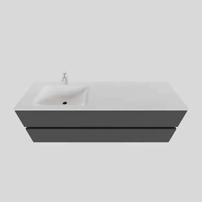 Badkamermeubel Solid Surface BWS Oslo 150×46 cm Links Mat Antraciet (met 1 kraangat)
