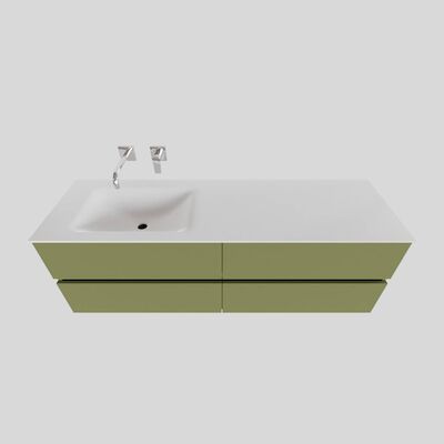 Badkamermeubel Solid Surface BWS Oslo 150×46 cm Links Mat Groen 4 Laden (0 kraangaten)