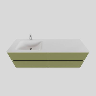 Badkamermeubel Solid Surface BWS Oslo 150×46 cm Links Mat Groen 4 Laden (met 1 kraangat)