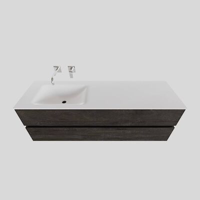 Badkamermeubel Solid Surface BWS Oslo 150×46 cm Links Wood Dark Brown (0 kraangaten)