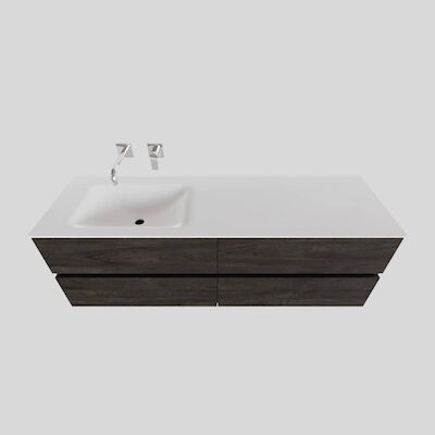 Badkamermeubel Solid Surface BWS Oslo 150×46 cm Links Wood Dark Brown 4 Laden (0 kraangaten)