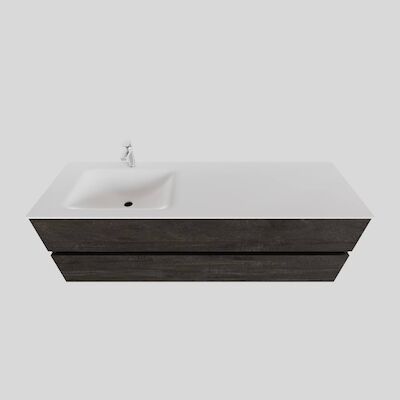 Badkamermeubel Solid Surface BWS Oslo 150×46 cm Links Wood Dark Brown (met 1 kraangat)