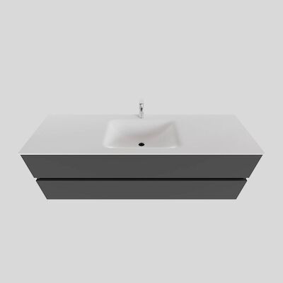 Badkamermeubel Solid Surface BWS Oslo 150×46 cm Midden Mat Antraciet (met 1 kraangat)
