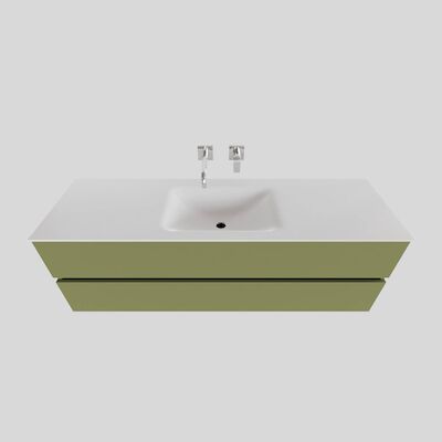 Badkamermeubel Solid Surface BWS Oslo 150×46 cm Midden Mat Groen (zonder kraangaten)