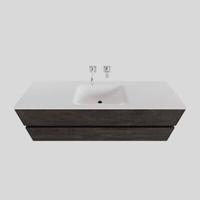 Badkamermeubel Solid Surface BWS Oslo 150×46 cm Midden Wood Dark Brown (0 kraangaten)