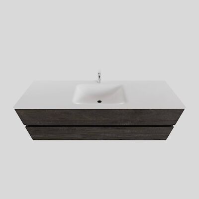 Badkamermeubel Solid Surface BWS Oslo 150×46 cm Midden Wood Dark Brown (met 1 kraangat)