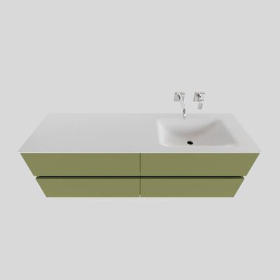 Badkamermeubel Solid Surface BWS Oslo 150×46 cm Rechts Mat Groen 4 Laden (0 kraangaten)