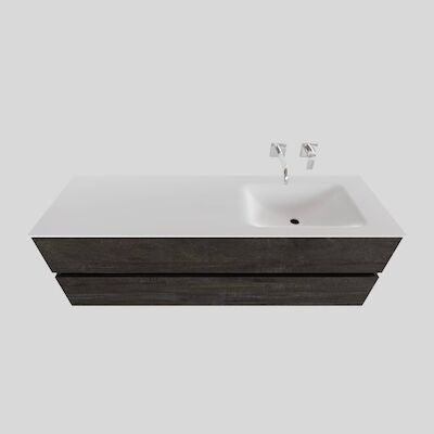 Badkamermeubel Solid Surface BWS Oslo 150×46 cm Rechts Wood Dark Brown (0 kraangaten)