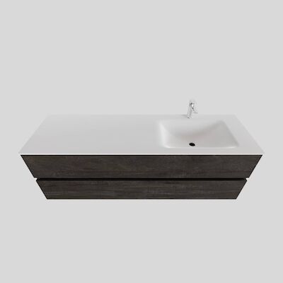 Badkamermeubel Solid Surface BWS Oslo 150×46 cm Rechts Wood Dark Brown (met 1 kraangat)