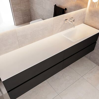 Badkamermeubel Solid Surface BWS Oslo 200×45 cm Mat Zwart Urban Rechts (0 kraangaten, 4 lades)