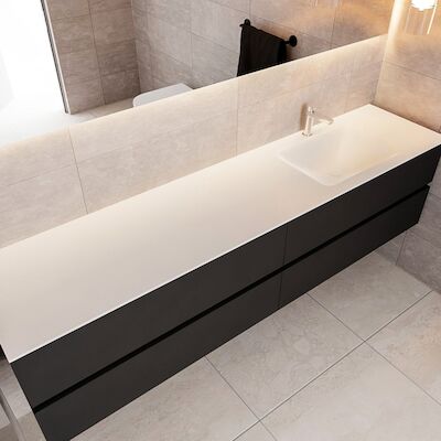 Badkamermeubel Solid Surface BWS Oslo 200×45 cm Mat Zwart Urban Rechts (1 kraangat, 4 lades)