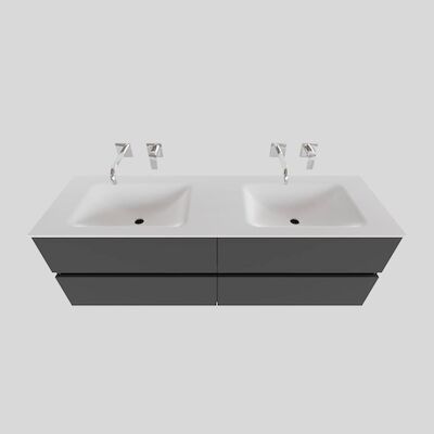 Badkamermeubel Solid Surface BWS Oslo 200×46 cm Mat Antraciet Wasbak Dubbel (0 kraangaten, 4 lades)