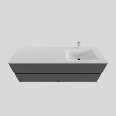 Badkamermeubel Solid Surface BWS Oslo 200×46 cm Mat Antraciet Wasbak Rechts (1 kraangat, 4 lades)