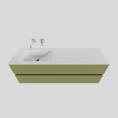 Badkamermeubel Solid Surface BWS Oslo 200×46 cm Mat Groen Wasbak Links (0 kraangaten, 4 lades)