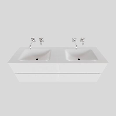 Badkamermeubel Solid Surface BWS Oslo 200×46 cm Mat Wit Wasbak Dubbel (0 kraangaten, 4 lades)