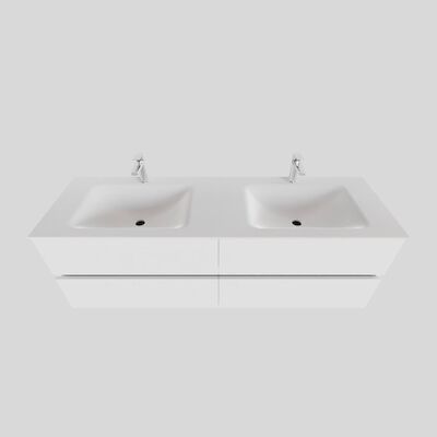 Badkamermeubel Solid Surface BWS Oslo 200×46 cm Mat Wit Wasbak Dubbel (2 kraangaten, 4 lades)