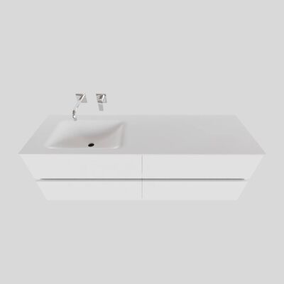 Badkamermeubel Solid Surface BWS Oslo 200×46 cm Mat Wit Wasbak Links (0 kraangaten, 4 lades)