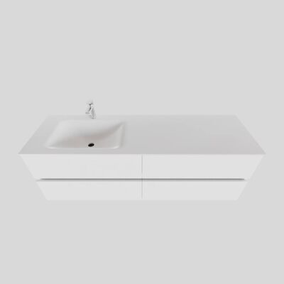 Badkamermeubel Solid Surface BWS Oslo 200×46 cm Mat Wit Wasbak Links (1 kraangat, 4 lades)