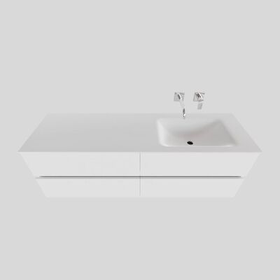 Badkamermeubel Solid Surface BWS Oslo 200×46 cm Mat Wit Wasbak Rechts (0 kraangaten, 4 lades)