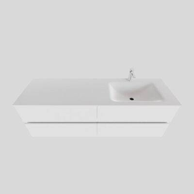 Badkamermeubel Solid Surface BWS Oslo 200×46 cm Mat Wit Wasbak Rechts (1 kraangat, 4 lades)